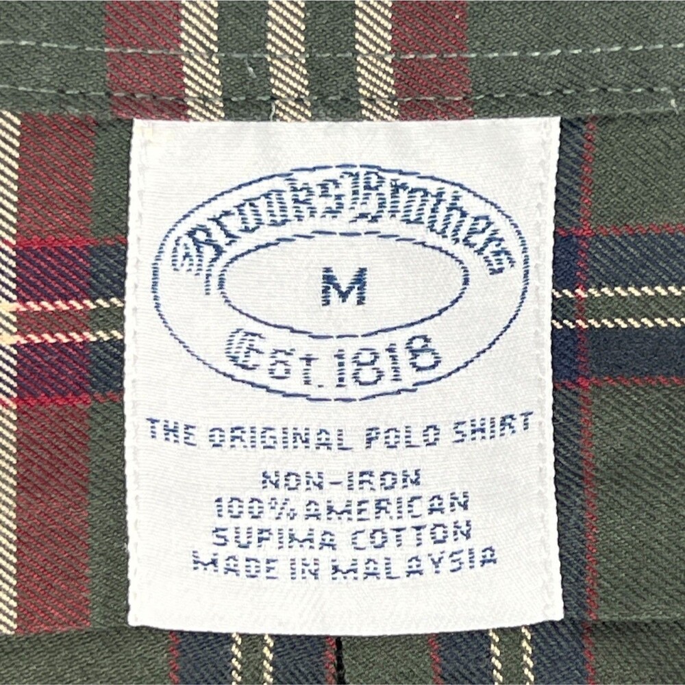 Brooks Brothers Supima Cotton Casual Shirt Green Check Long-Sleeve Button-Down - Picture 4 of 11